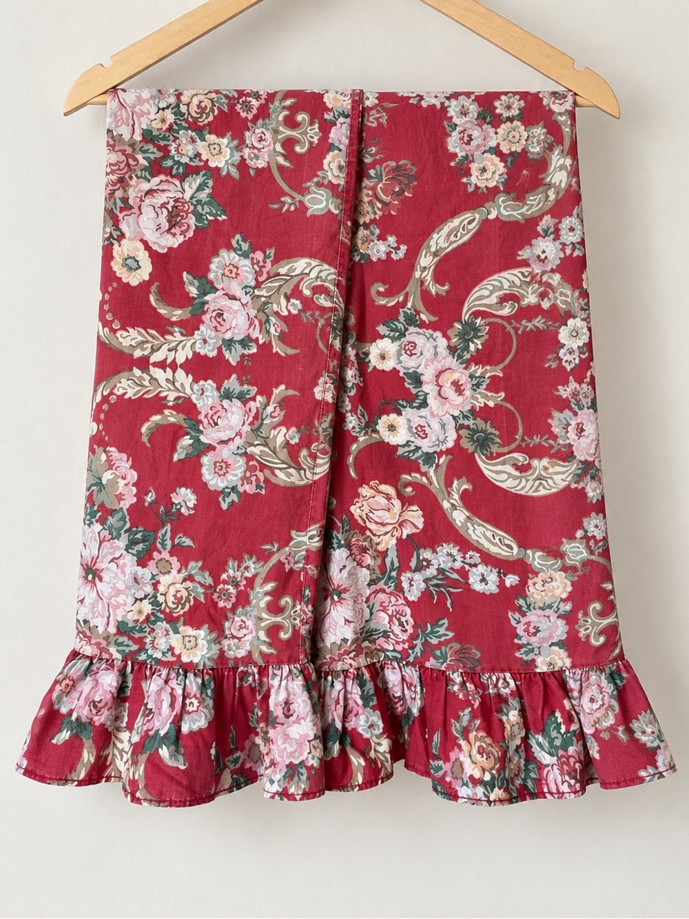 Vintage Ralph Lauren King Pillowcases Pair Red Floral Ruffle Made in USA